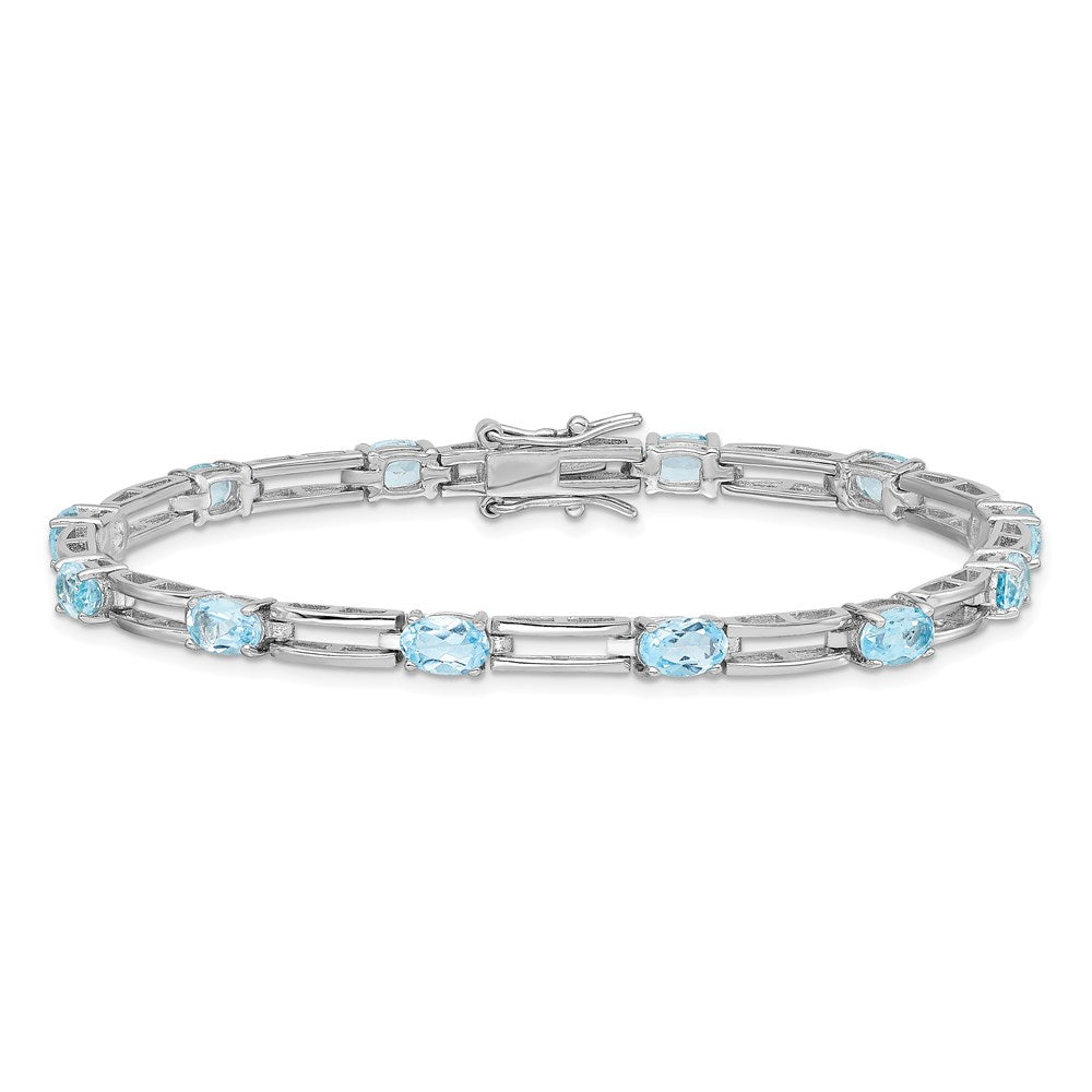7 Zoll Sterlingsilber Rhodiniert Blautopas Armband