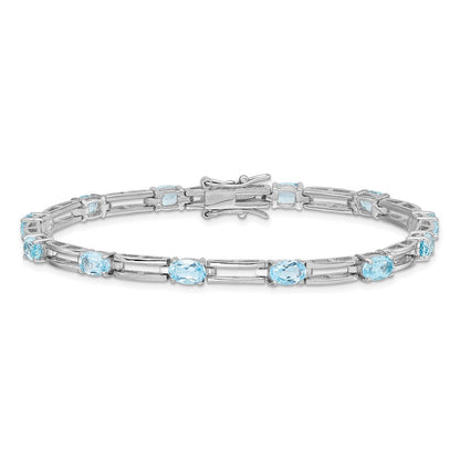 7 Zoll Sterlingsilber Rhodiniert Blautopas Armband