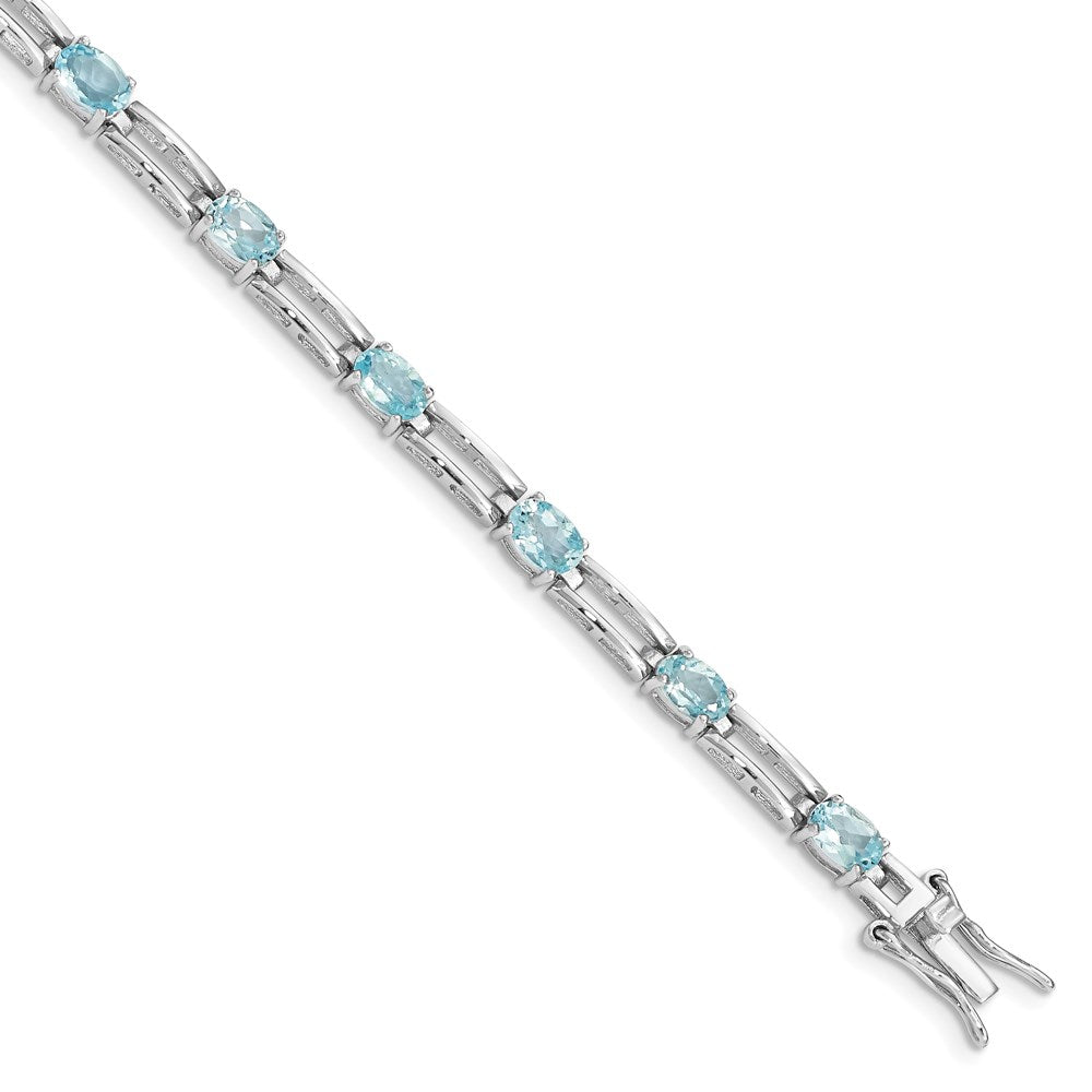 7 Zoll Sterlingsilber Rhodiniert Blautopas Armband