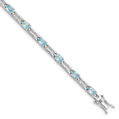 7 Zoll Sterlingsilber Rhodiniert Blautopas Armband