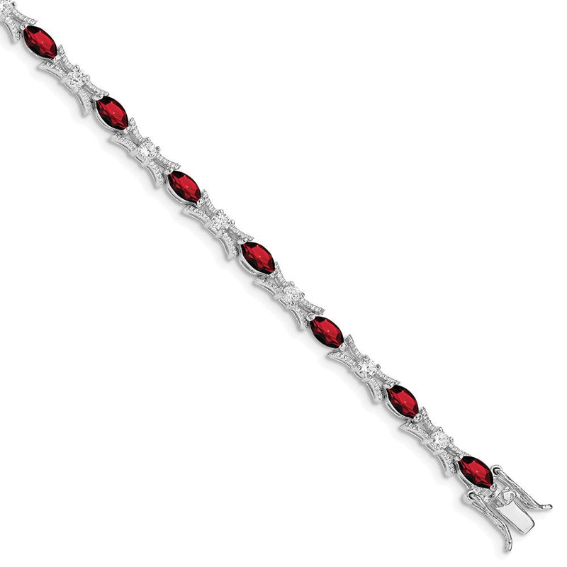 7 Zoll Sterlingsilber Rhodiniert Granat und Zirkonia Armband