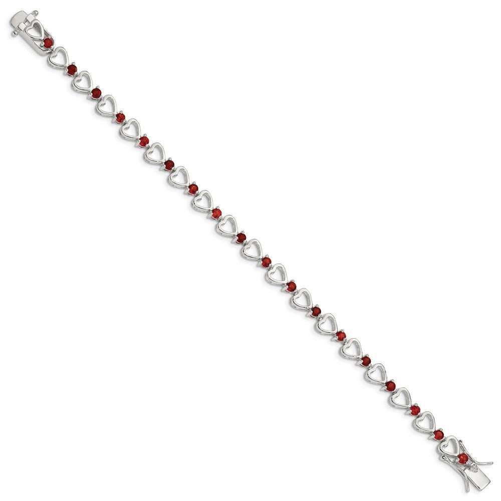 7 Zoll Sterlingsilber Rhodiniert Granat Herz Armband