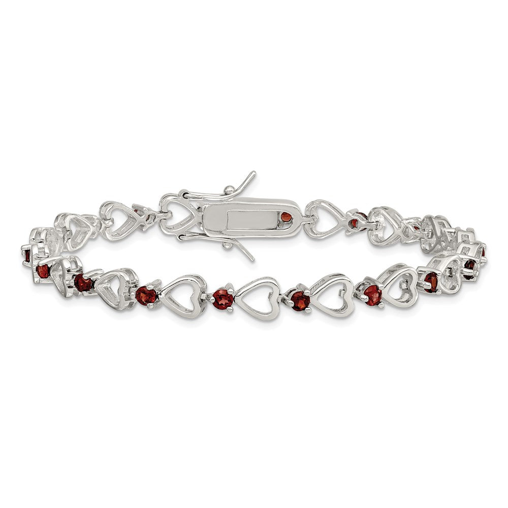 7 Zoll Sterlingsilber Rhodiniert Granat Herz Armband