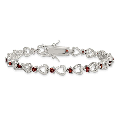 7 Zoll Sterlingsilber Rhodiniert Granat Herz Armband
