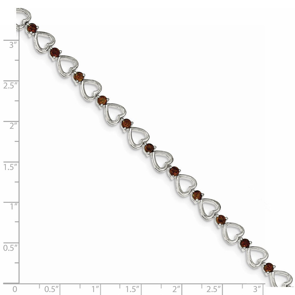 7 Zoll Sterlingsilber Rhodiniert Granat Herz Armband