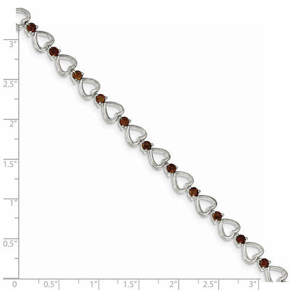 7 Zoll Sterlingsilber Rhodiniert Granat Herz Armband