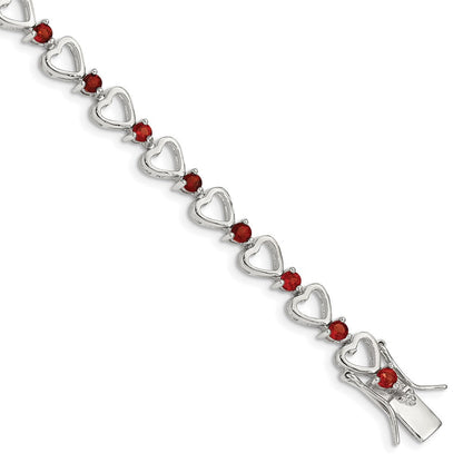 7 Zoll Sterlingsilber Rhodiniert Granat Herz Armband