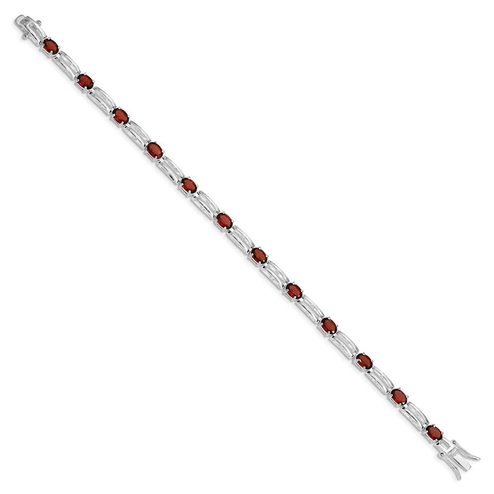 7 Zoll Sterlingsilber Rhodiniert Granat Armband