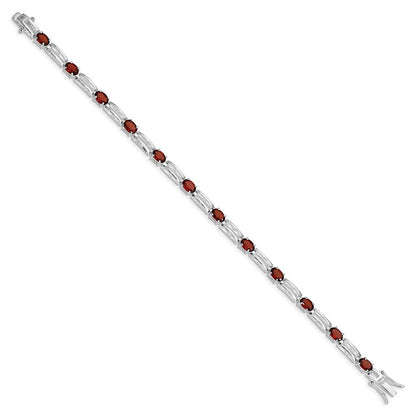 7 Zoll Sterlingsilber Rhodiniert Granat Armband