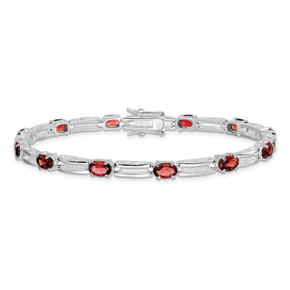 7 Zoll Sterlingsilber Rhodiniert Granat Armband