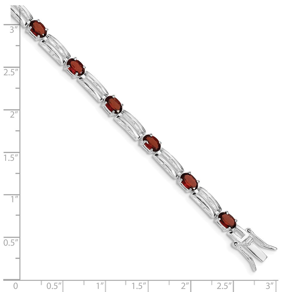 7 Zoll Sterlingsilber Rhodiniert Granat Armband
