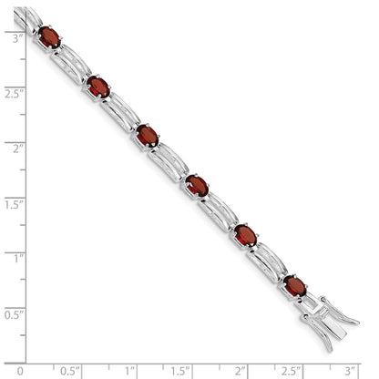 7 Zoll Sterlingsilber Rhodiniert Granat Armband