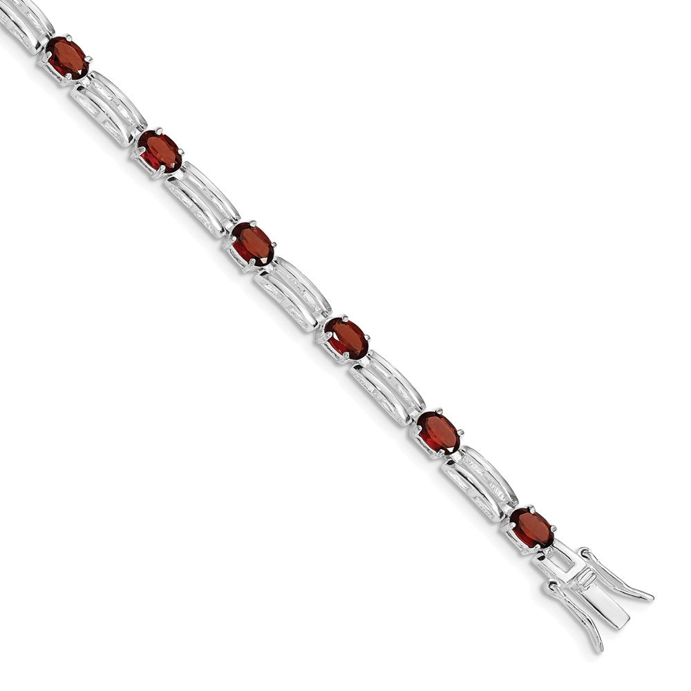 7 Zoll Sterlingsilber Rhodiniert Granat Armband
