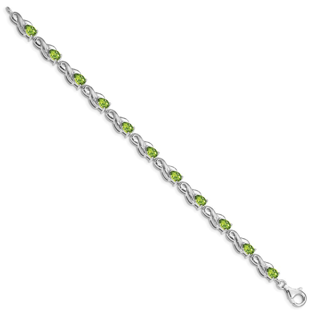 7 Zoll Sterlingsilber Rhodiniert Peridot Armband