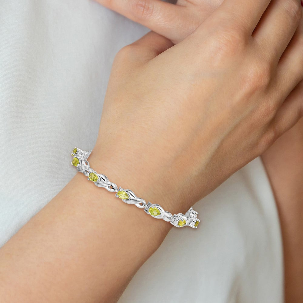 7 Zoll Sterlingsilber Rhodiniert Peridot Armband