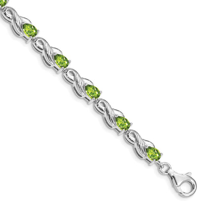 7 Zoll Sterlingsilber Rhodiniert Peridot Armband