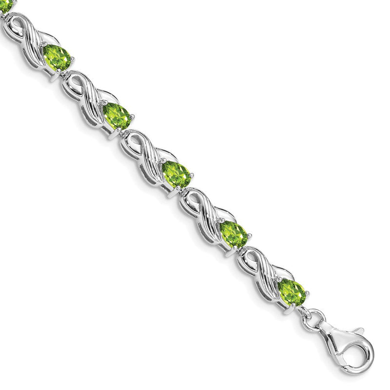 7 Zoll Sterlingsilber Rhodiniert Peridot Armband