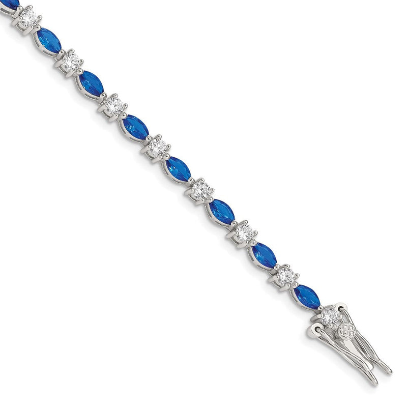 7.75 Zoll Sterlingsilber Rhodiniert Blau und Klar Zirkonia Armband