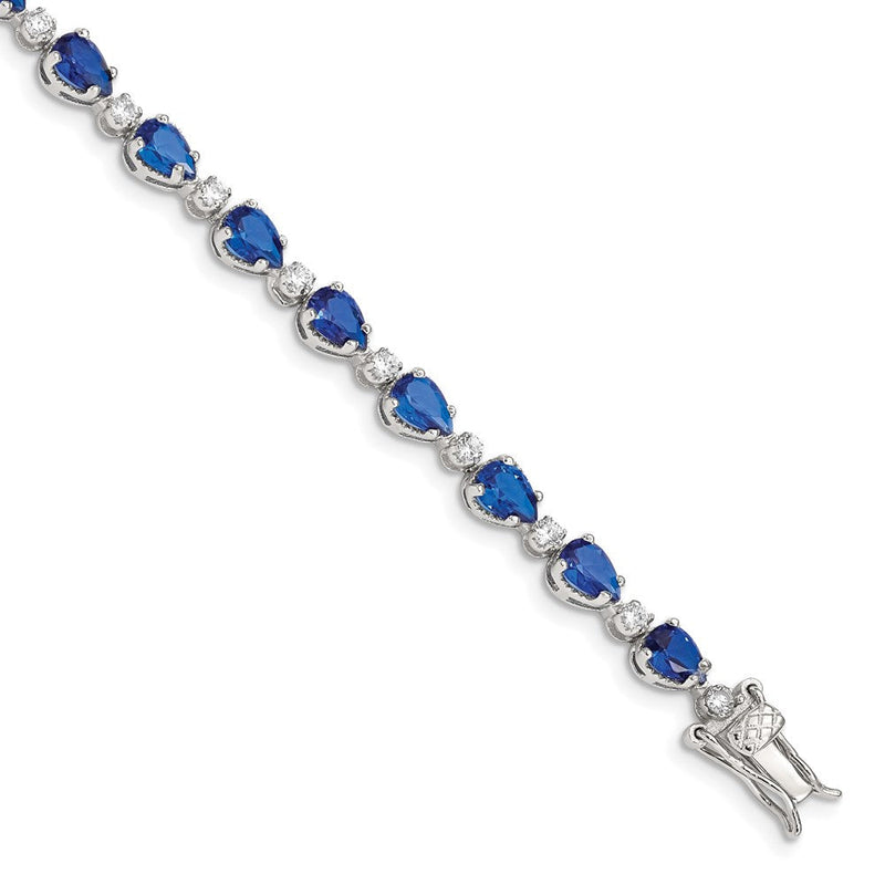 7 Zoll Sterlingsilber Rhodiniert Blau und Klar Zirkonia Armband