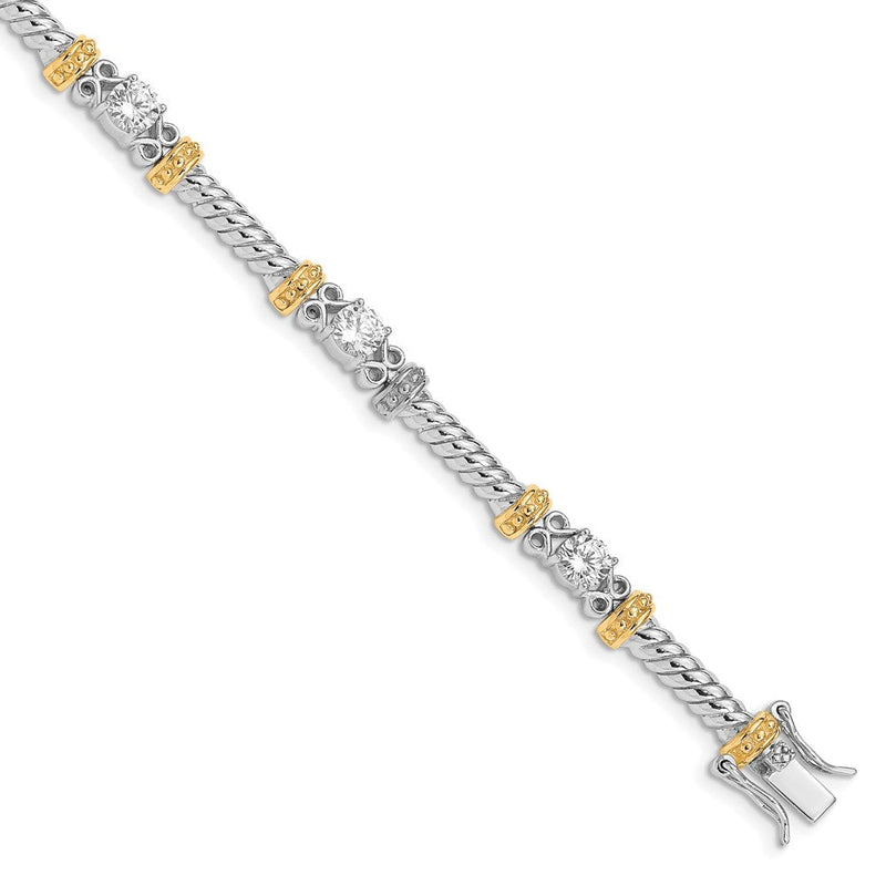 7 Zoll Sterlingsilber Rhodiniert und Vermeil Zirkonia Armband