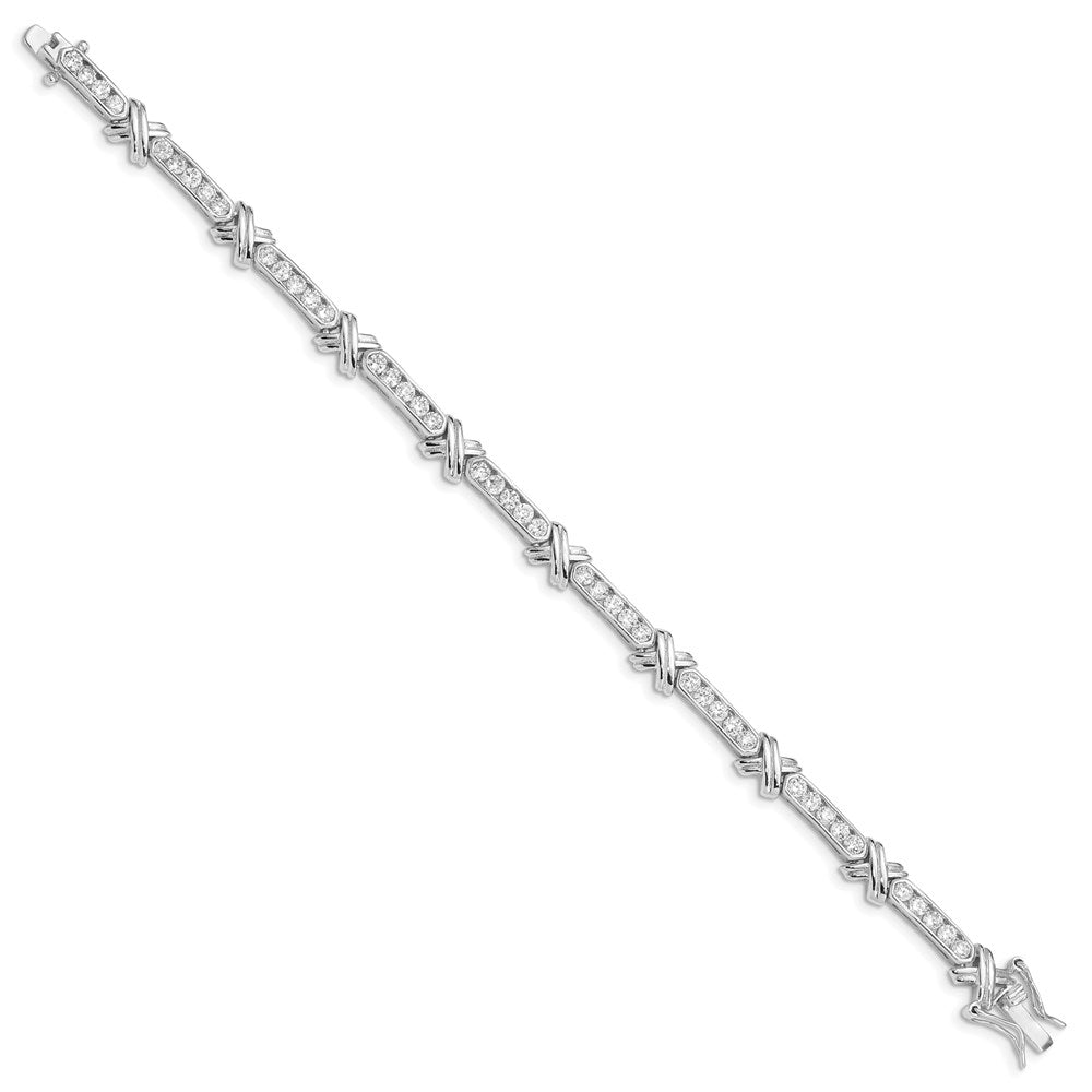 7 Zoll Sterlingsilber Rhodiniert Zirkonia -x- Armband