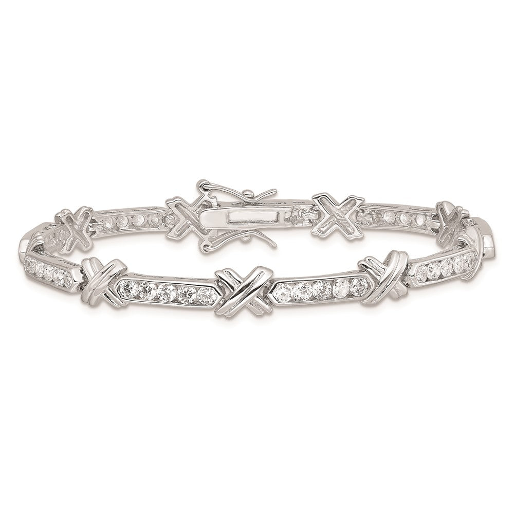 7 Zoll Sterlingsilber Rhodiniert Zirkonia -x- Armband