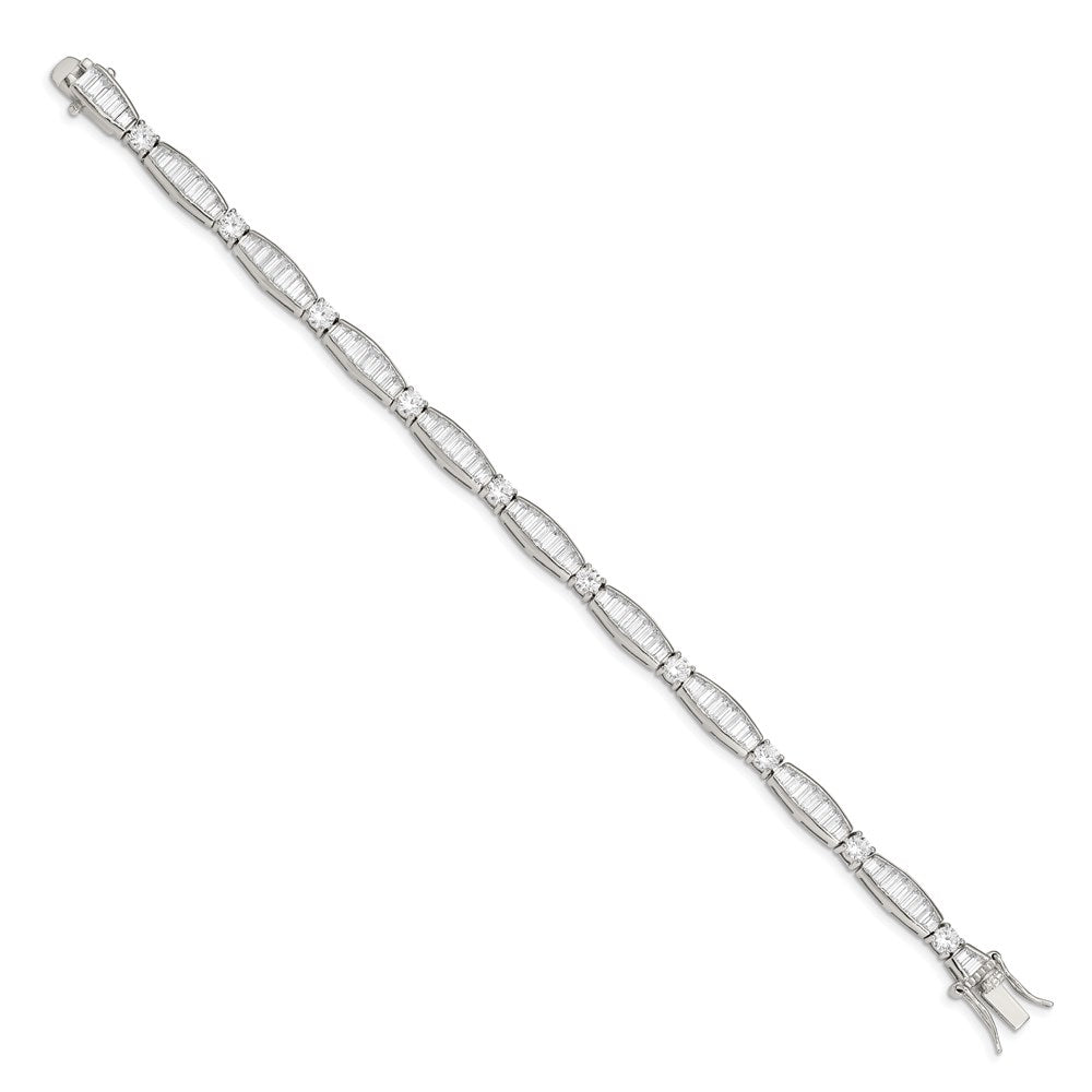 7 Zoll Sterlingsilber Rhodiniert Baguette und Rund Zirkonia Armband