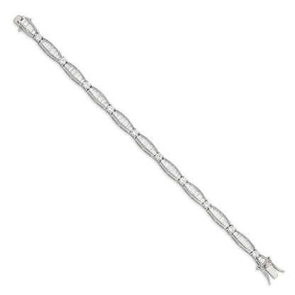 7 Zoll Sterlingsilber Rhodiniert Baguette und Rund Zirkonia Armband