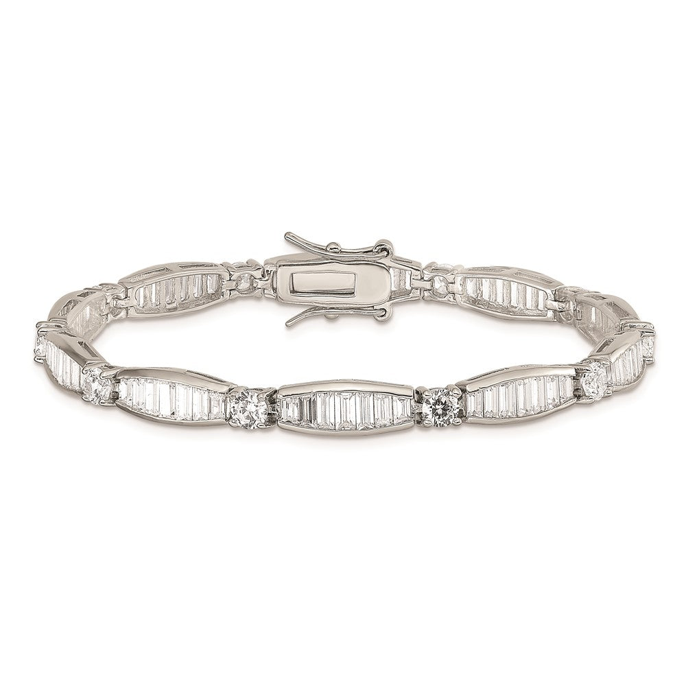 7 Zoll Sterlingsilber Rhodiniert Baguette und Rund Zirkonia Armband