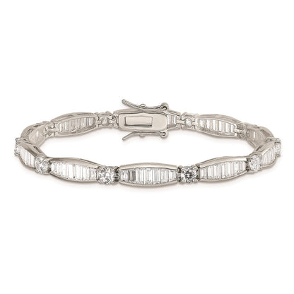 7 Zoll Sterlingsilber Rhodiniert Baguette und Rund Zirkonia Armband