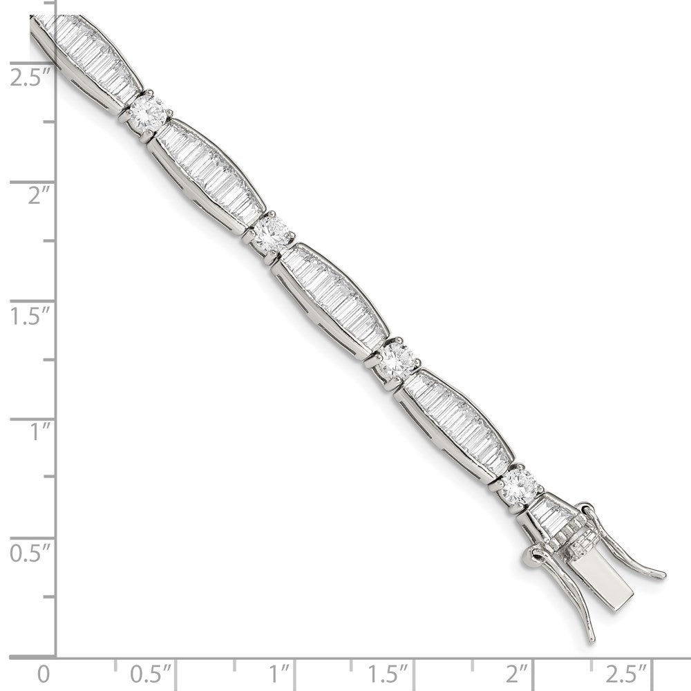 7 Zoll Sterlingsilber Rhodiniert Baguette und Rund Zirkonia Armband