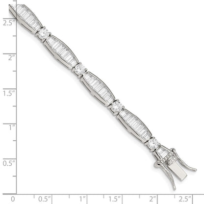 7 Zoll Sterlingsilber Rhodiniert Baguette und Rund Zirkonia Armband