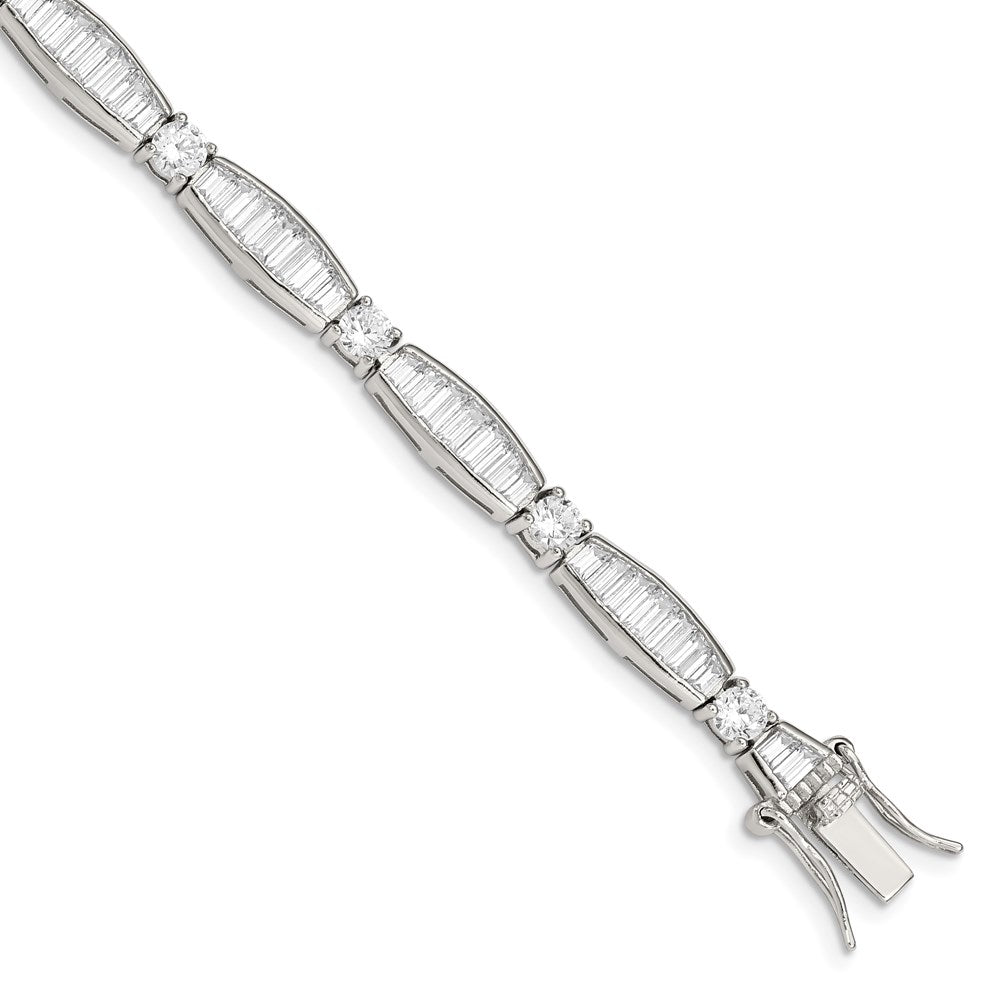 7 Zoll Sterlingsilber Rhodiniert Baguette und Rund Zirkonia Armband