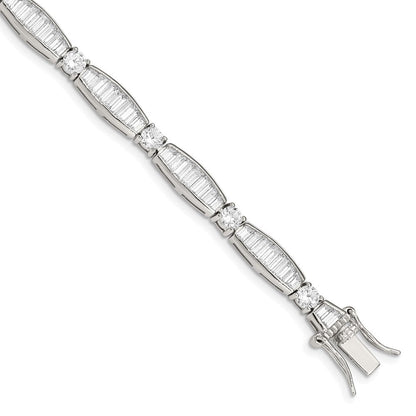 7 Zoll Sterlingsilber Rhodiniert Baguette und Rund Zirkonia Armband
