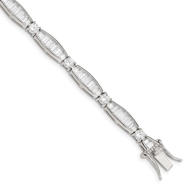 7 Zoll Sterlingsilber Rhodiniert Baguette und Rund Zirkonia Armband