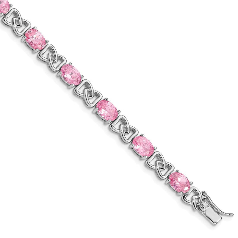 7 Zoll Sterlingsilber Rhodiniert 7inch Rosa Zirkonia Armband