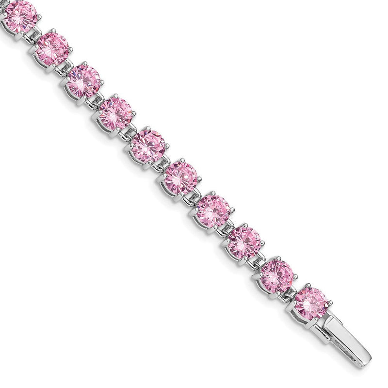 Sterlingsilber Rhodiniert Rosa Zirkonia 7 Zoll Tennis Armband