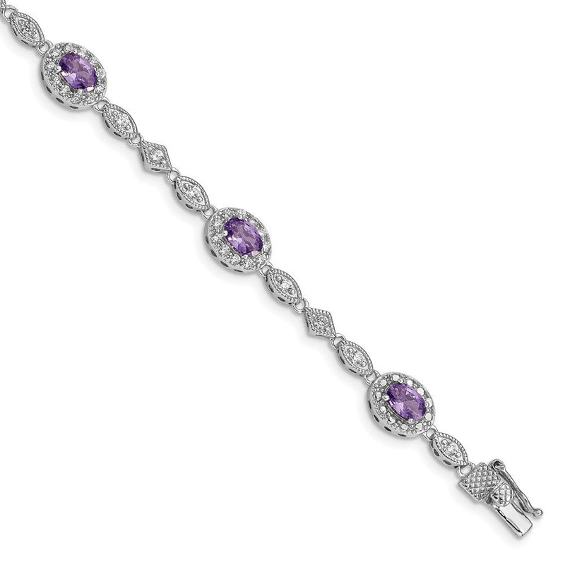 7 Zoll Sterlingsilber Rhodiniert Lila und Klar Zirkonia Armband