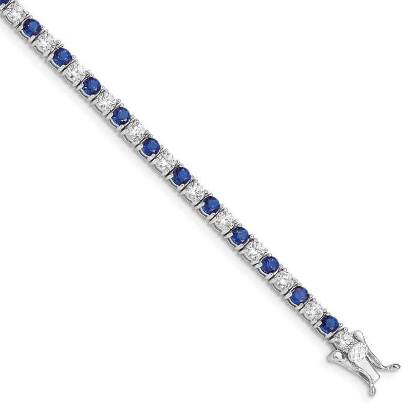 Sterlingsilber Rhodiniert Blau Glas und Zirkonia 7 Zoll Armband