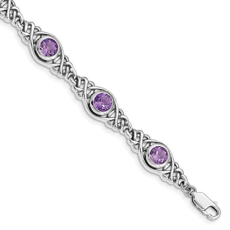 7.25 Zoll Sterlingsilber Rhodiniert Amethyst Armband