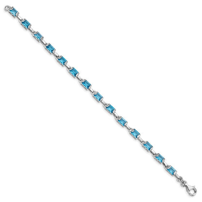 7.25 Zoll Sterlingsilber Rhodiniert Rectangular Blautopas Armband