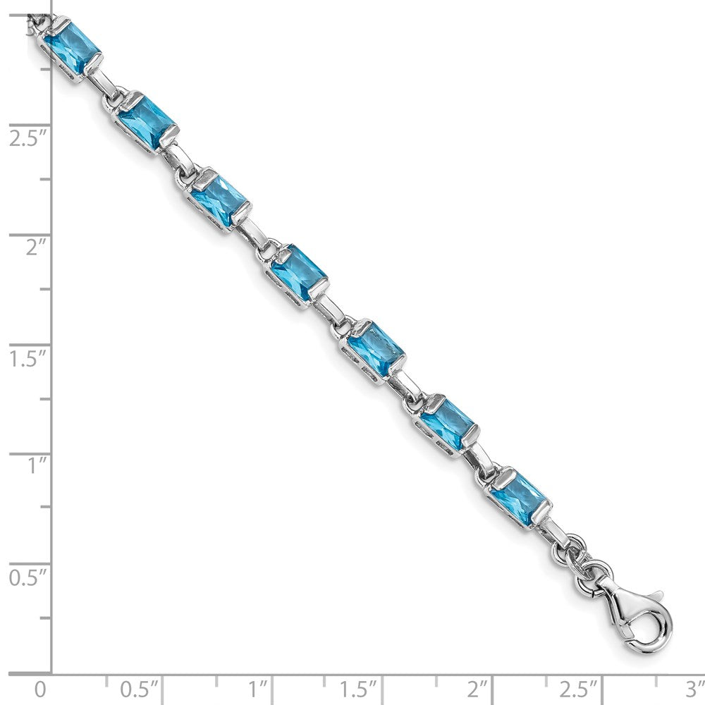 7.25 Zoll Sterlingsilber Rhodiniert Rectangular Blautopas Armband