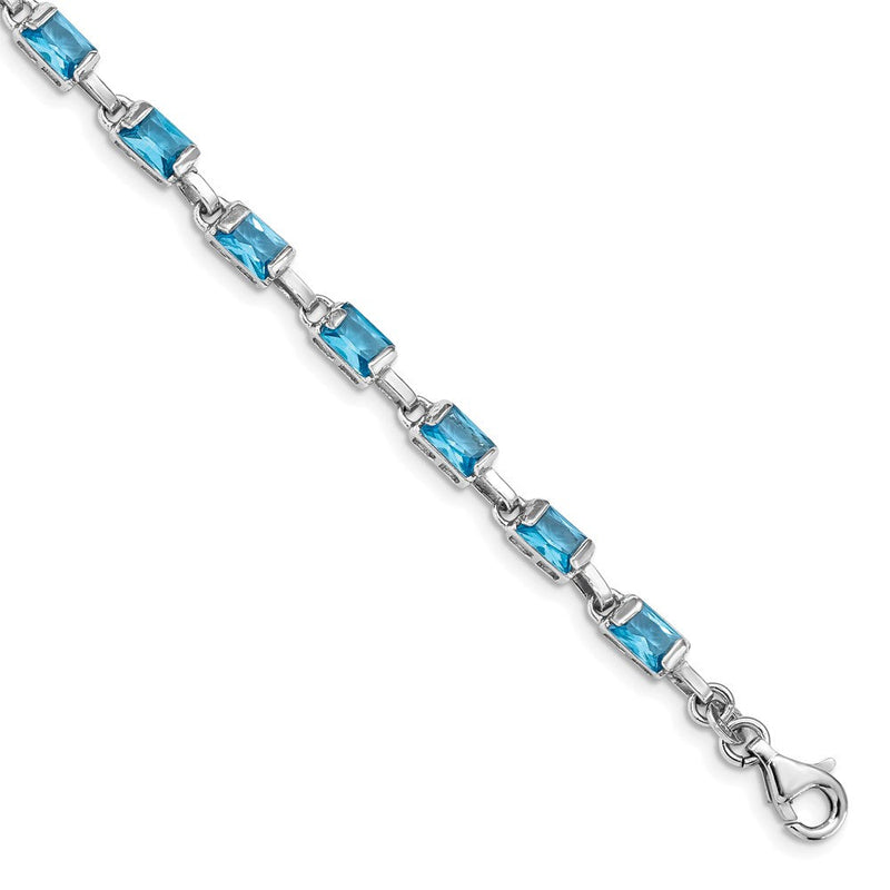 7.25 Zoll Sterlingsilber Rhodiniert Rectangular Blautopas Armband