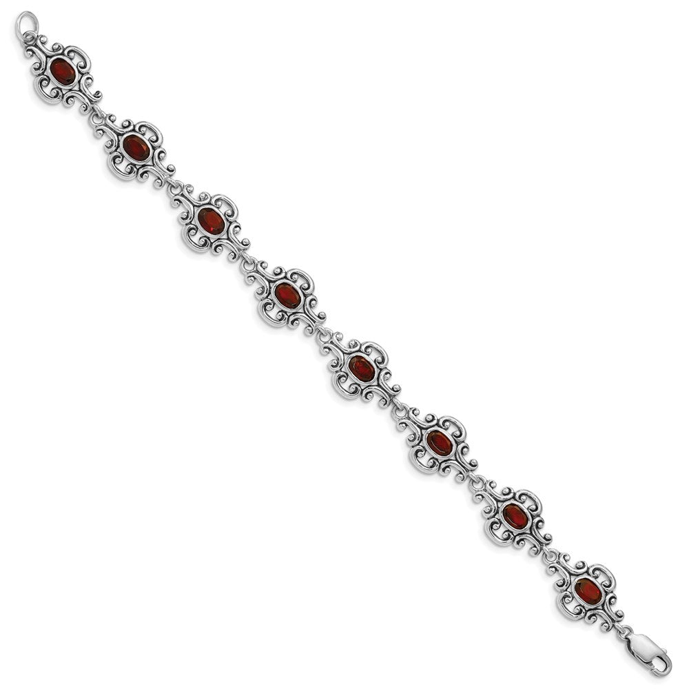 7.25 Zoll Sterlingsilber Rhodiniert Antikisiert Granat Armband