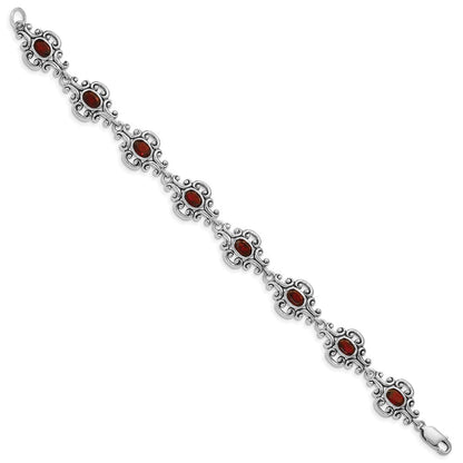 7.25 Zoll Sterlingsilber Rhodiniert Antikisiert Granat Armband