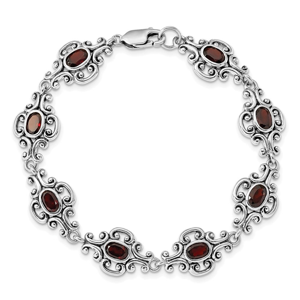7.25 Zoll Sterlingsilber Rhodiniert Antikisiert Granat Armband