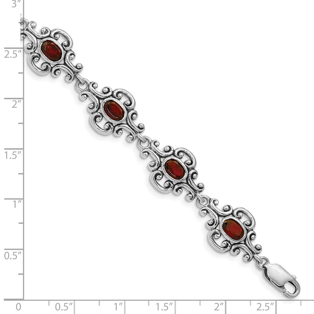 7.25 Zoll Sterlingsilber Rhodiniert Antikisiert Granat Armband