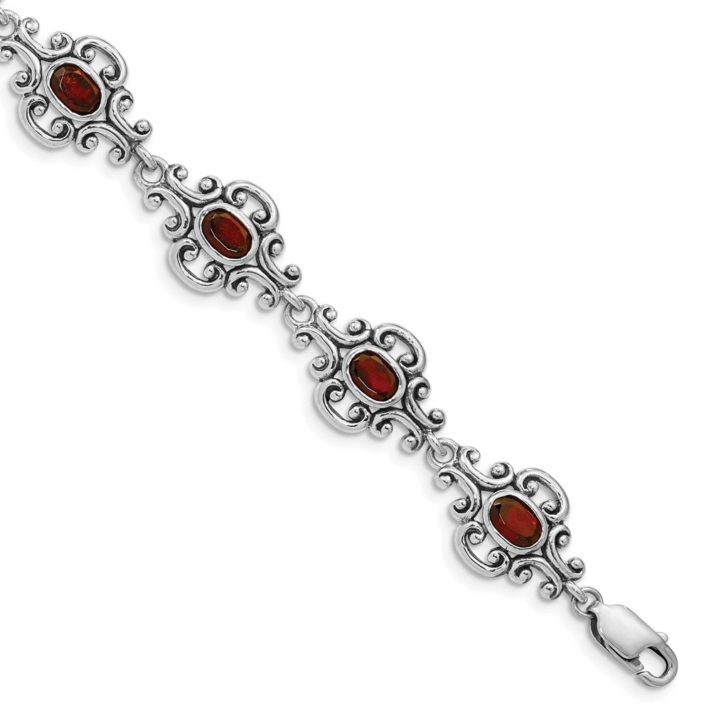 7.25 Zoll Sterlingsilber Rhodiniert Antikisiert Granat Armband