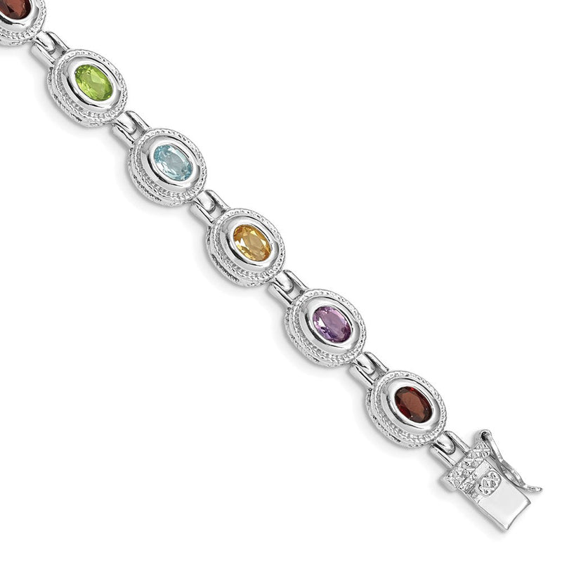 7 Zoll Sterlingsilber Rhodiniert 7inch Regenbogen Multi-gemstone Armband