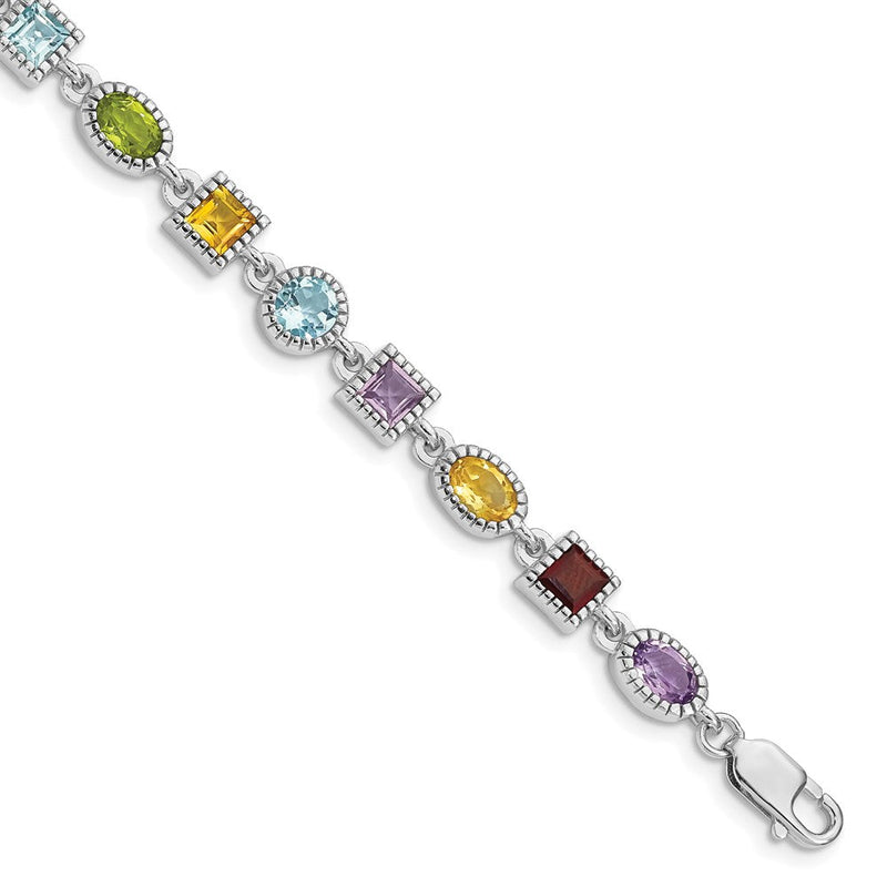 7 Zoll Sterlingsilber 7inch Rhodiniert Regenbogen Multi-gemstone Armband